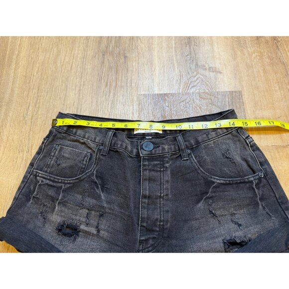 One Teaspoon Mid Waist Bandit Twisted Cuff Black Distressed Denim Shorts Size 28 - Picture 7 of 8